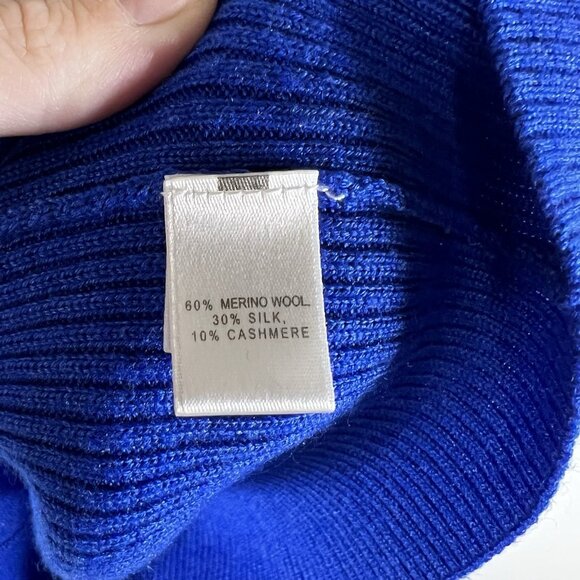 St. John Cobalt Blue Ribbed Knit Sweater Womens Sz M Designer Wool Silk Cashmere - Picture 5 of 10